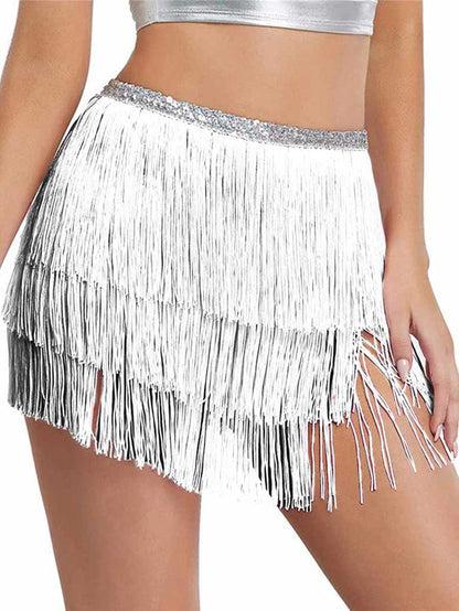 Silver Sequin Tassel Skirt