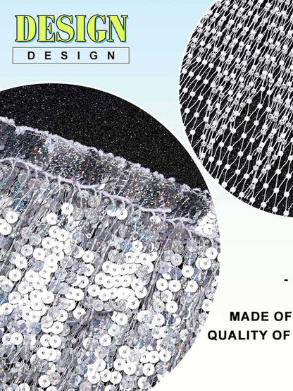 Silver Sequin Tasseled Rhinestone Fishnet Skirt