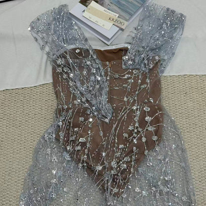 Silver Strapless Sequin Gown