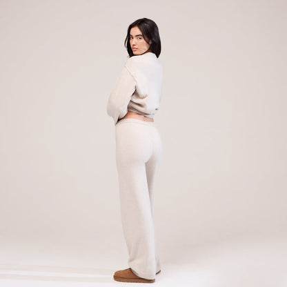 Soft Knit Wide Leg Trousers - Beige