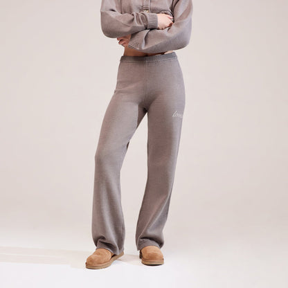 Soft Knit Wide Leg Trousers - Mocha