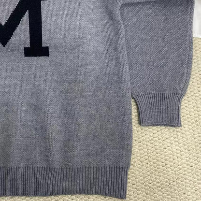 Solid Color Letter Sweater