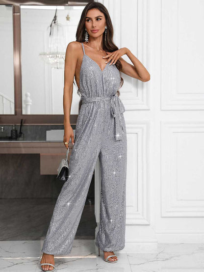 Solid Color Sequin Sexy Spaghetti Strap Jumpsuit