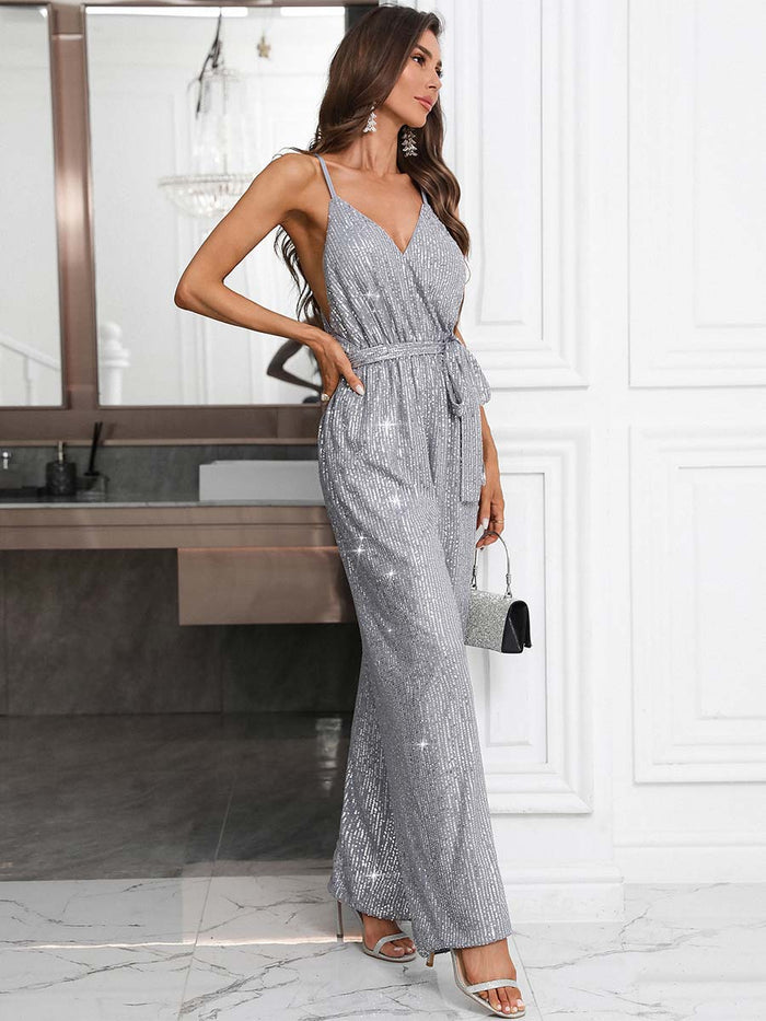 Solid Color Sequin Sexy Spaghetti Strap Jumpsuit