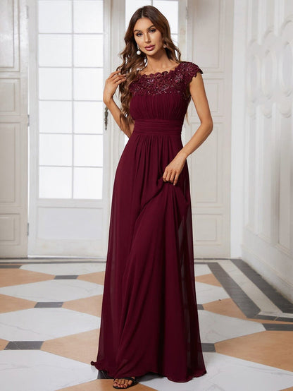 Sophisticated Lace Cap Sleeve Bridesmaid Gown