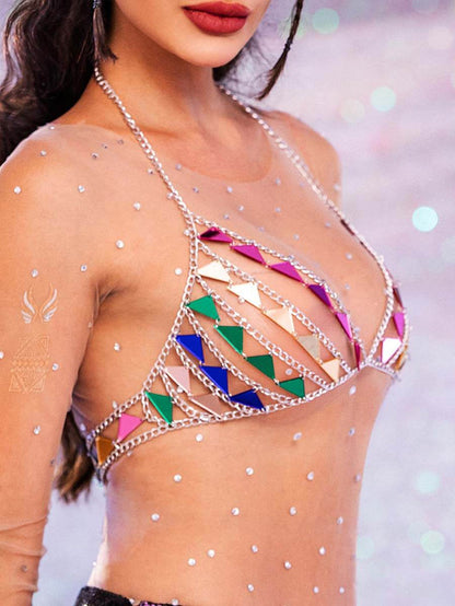 Sparkly Bra Top â€?Triangular Sequin Metal Chain Bra