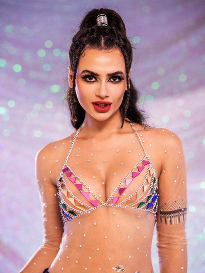 Sparkly Bra Top â€?Triangular Sequin Metal Chain Bra