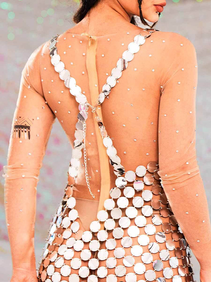 Sparkly Silver Mini Dress - Silver Chainmail Strap Dress
