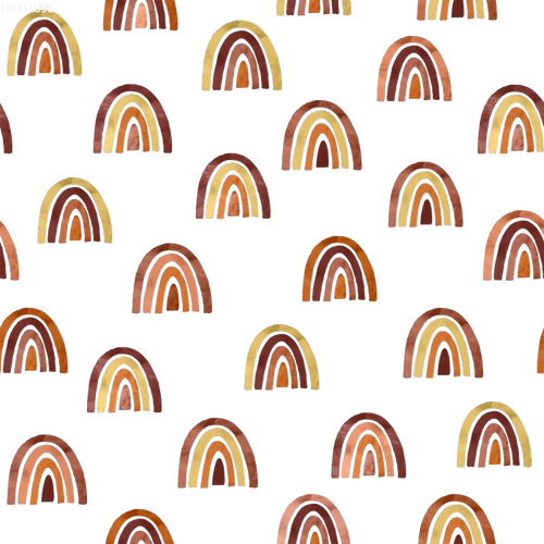 Pattern of multicolored rainbows on a white background