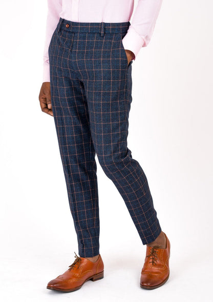 Spruce Blue Flannel Windowpane Pants - SARTORO