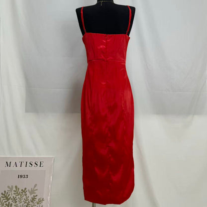 Square Neck Satin Slit Dress