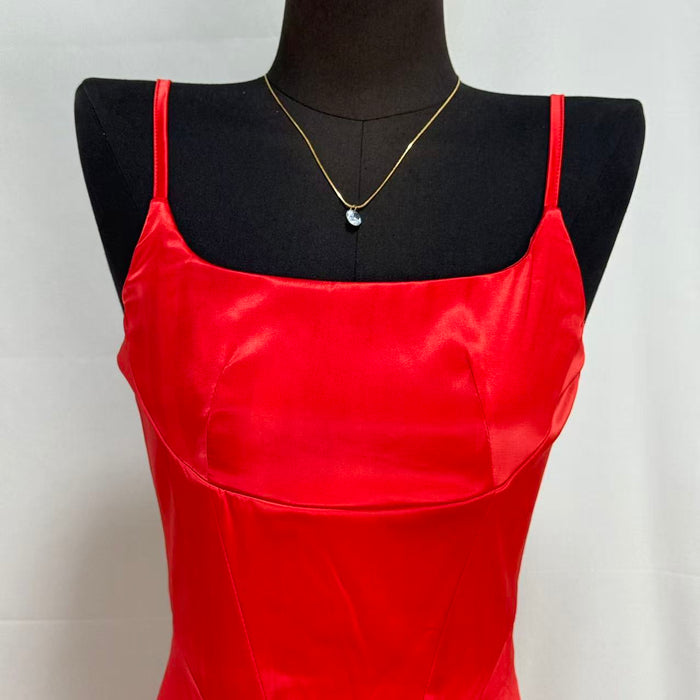 Square Neck Satin Slit Dress