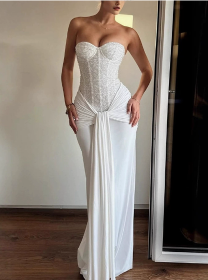 Strapless High-Waisted Fitted Tie-Up Dress