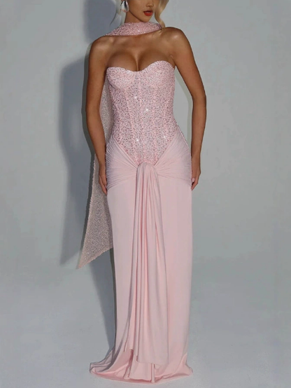 Strapless High-Waisted Fitted Tie-Up Dress