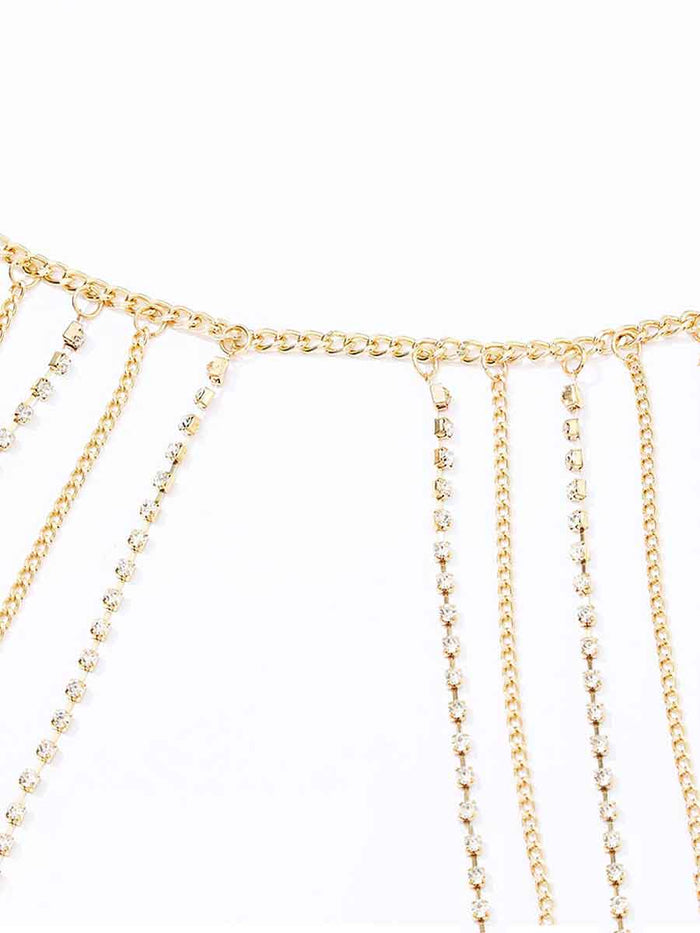 Stylish Bikini Layered Body Chain Rhinestone Mini Skirt