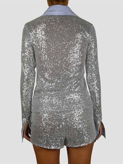 Summer Sequin Shirt and Slim Shorts Casual Set