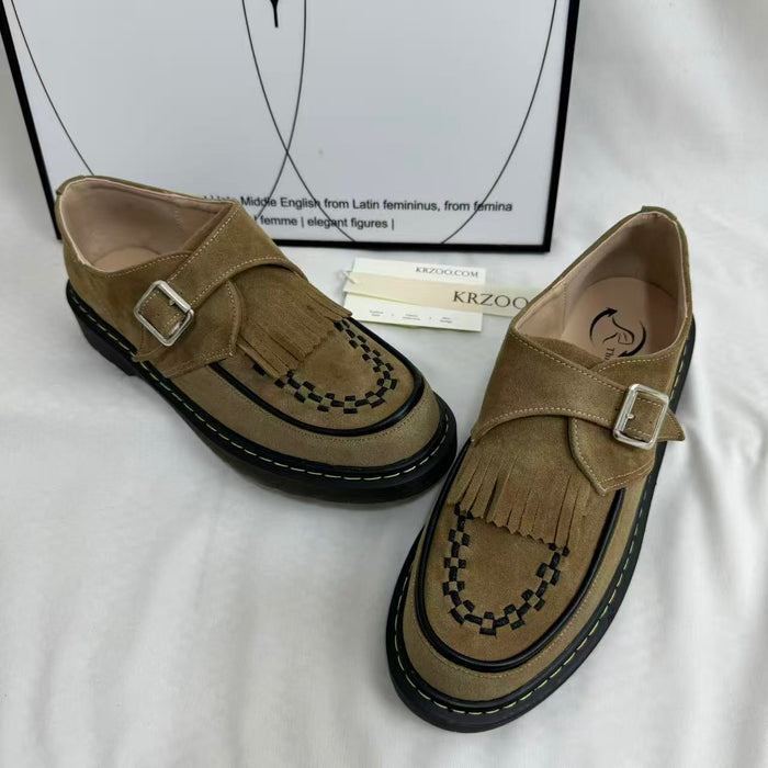 Tasseled Woven Round-Toe Leather Shoes