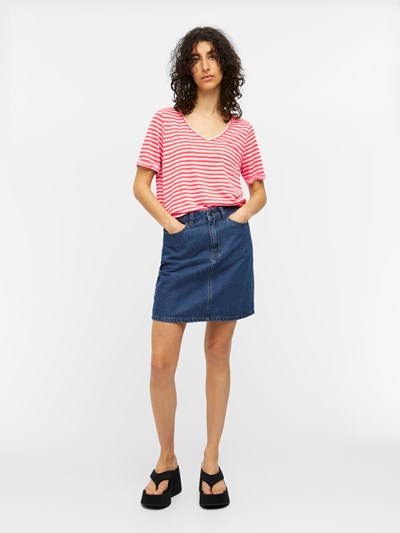 Tessi V-Neck T-Shirt (Paradise Pink/White Stripes)
