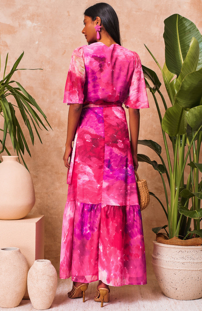 The Hermione Maxi Wrap Dress (Pink Multi)
