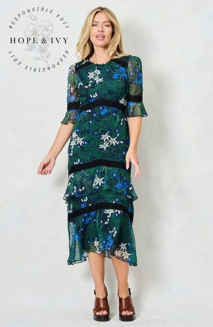 The Jemima Midi Dress (Green Multi)