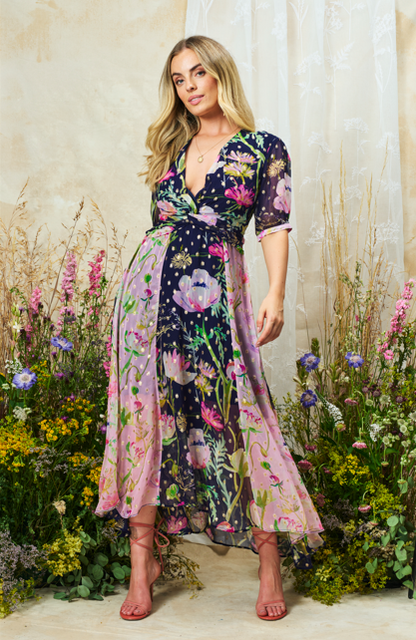 The Paige Midi Dress ( Navy/Pink)