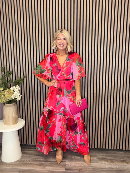 The Rosanna Maxi Wrap Dress (Pink/Red)