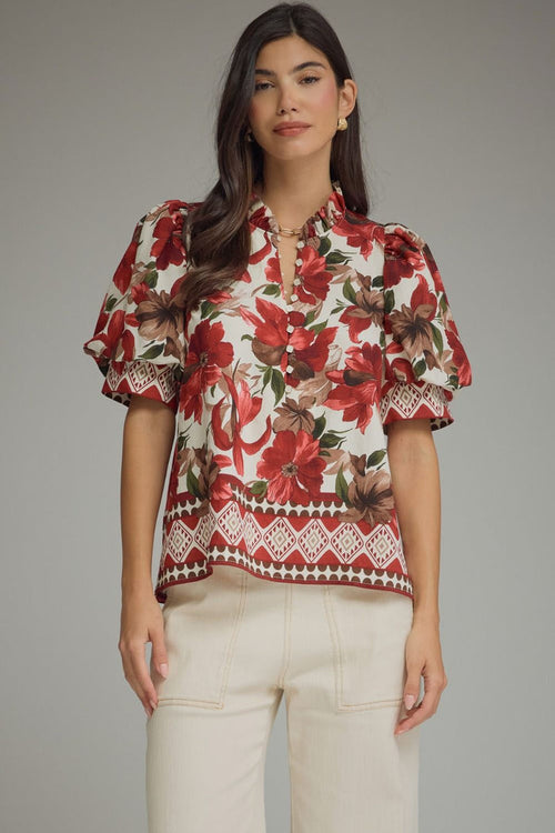 The Upper Hand Red Floral Top