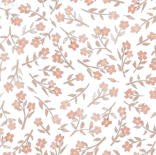 Floral pattern with pink flowers and green leaves on a white background