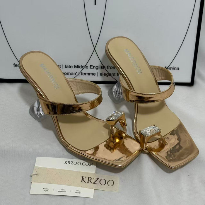 Transparent Rhinestone Wedge Heels