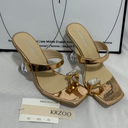 Transparent Rhinestone Wedge Heels