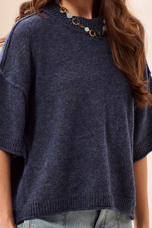 Tribal Lofty Elbow Sleeve Crewneck in Nightfall
