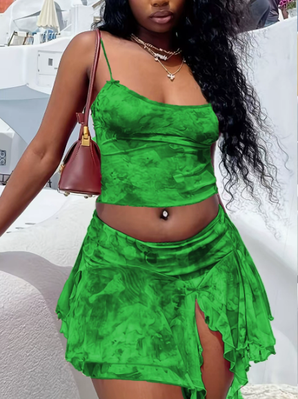 Two-Piece Set Of Spaghetti Strap Slit Skirt
