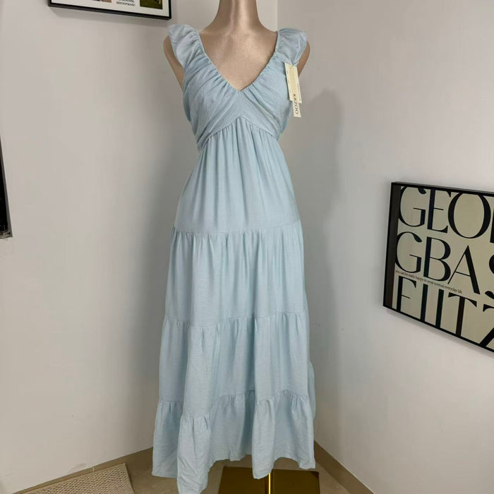 V-Neck Cotton-Linen Lace Dress
