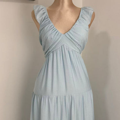 V-Neck Cotton-Linen Lace Dress