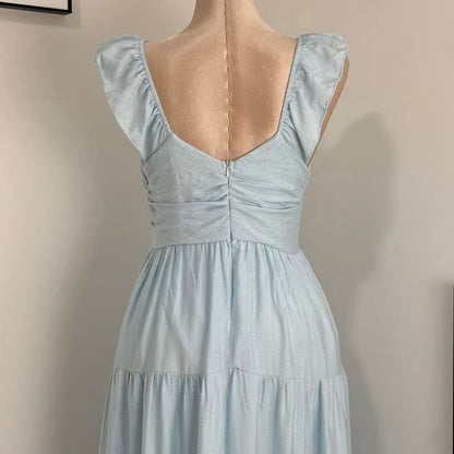 V-Neck Cotton-Linen Lace Dress