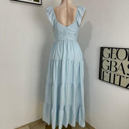V-Neck Cotton-Linen Lace Dress