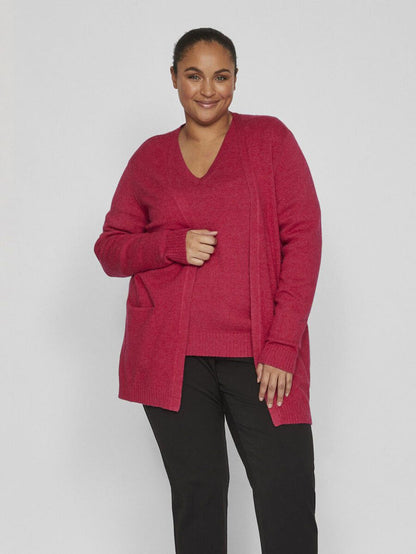 VIRIL OPEN KNIT CARDIGAN (CERISE/DARK MELANGE)