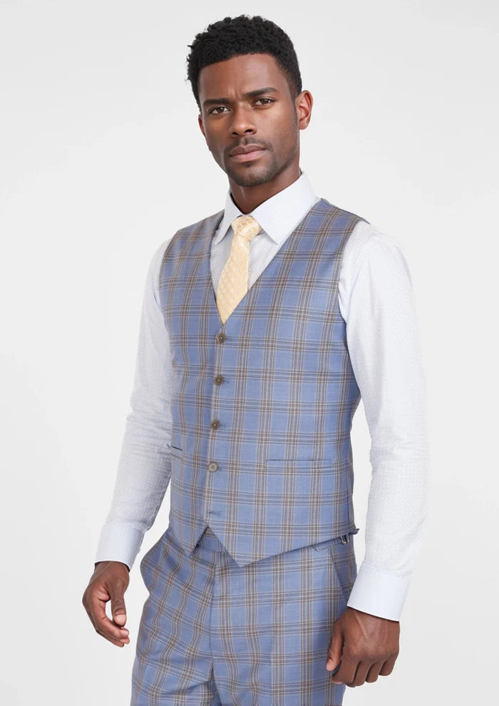 Vista Blue Checked Vest - SARTORO