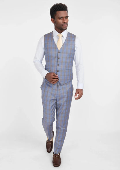 Vista Blue Checked Vest - SARTORO