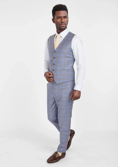 Vista Blue Checked Vest - SARTORO