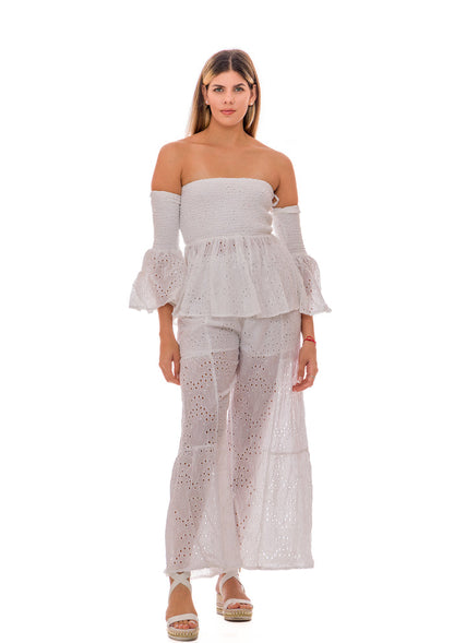 White strapless  Boho Pant set