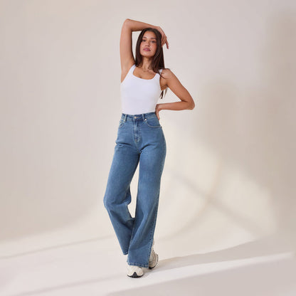 Wide Leg Jeans - Mid Blue