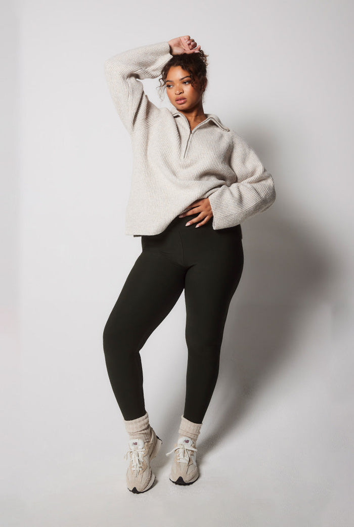 Winter Everyday High Waisted Leggings - Deep Olive