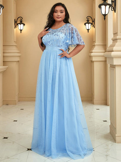 Women's Elegant Embroidered A-Line Floor Length Evening Dress