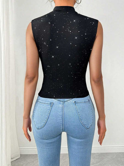 Women's Summer V-Neck Sequin Tank Top