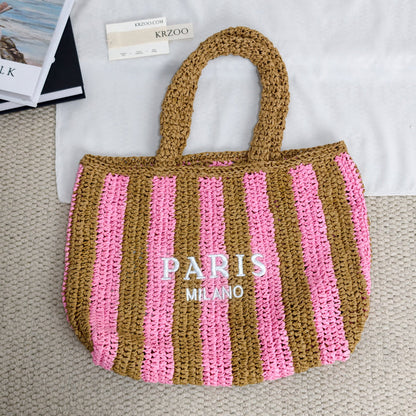 Woven basket tote bag for carrying